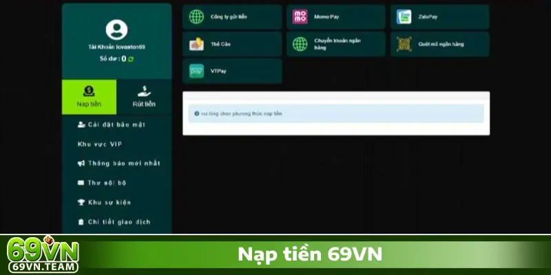 69VN 27 Các phương thức nạp tiền nhanh chóng & an toàn tại 69VN