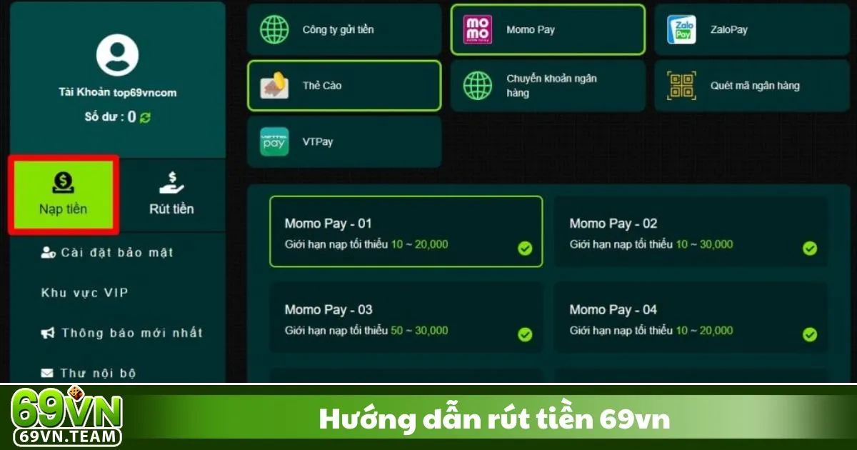 Hướng Dẫn Rút Tiền 69VN 3 Cách rút tiền về tài khoản ngân hàng hoặc ví điện tử nhanh nhất