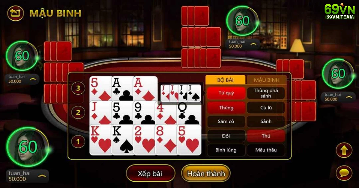 Game Mậu Binh Online 69VN - Khám Phá Chiến Thuật Hiệu Quả 3 Cách xếp bài Mậu Binh để tối ưu tỷ lệ thắng